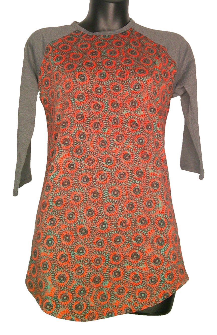 LuLaRoe Randy 3/4 Sleeve T-Shirt with Orange Black Floral XXS